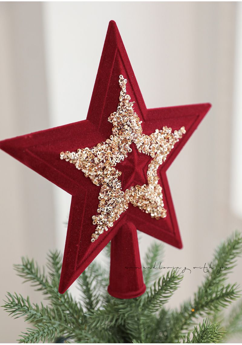 Étoile de Noël élégante à paillettes - Étoile 3D premium à cinq branches avec poudre pailletée adhésive (Rouge A/Rouge B/Champagne)_voghion.com