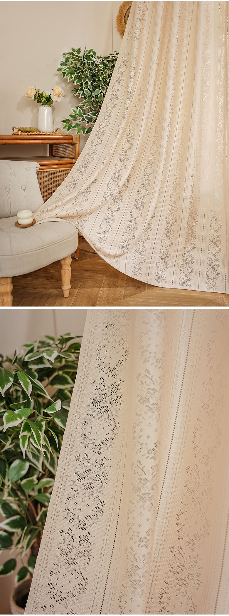Lace Sheer Curtains - Semi-Sheer Window Drapes For Living Room & Bedroom (Ready-Made, Minimalist Style, Light Filtering With Privacy, 52x84 Inches)_voghion.com