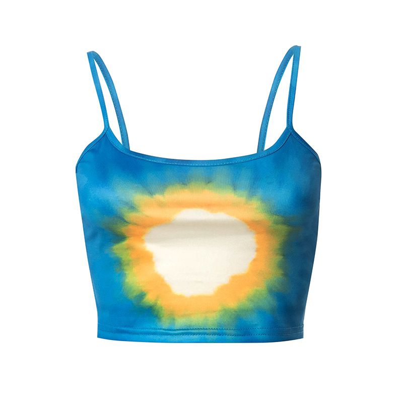 Nine plus nine M21TP197 new printed sleeveless suspender with exposed navel, slim fit, fresh and sweet solid color top_voghion.com