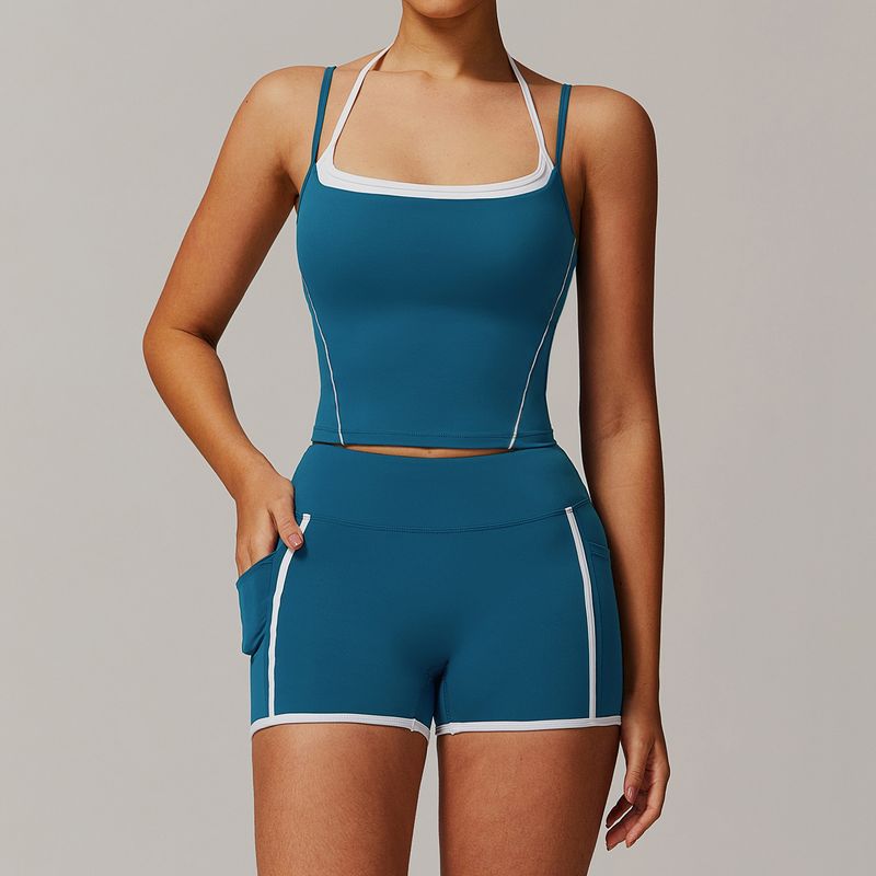 LazyZoom Two-in-One Halter Neck Beautiful Back Yoga Foldable High-Waist Casual Versatile Fitness Sports Set 5009_voghion.com