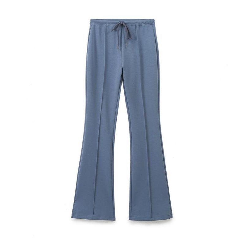 Frae Kleeder Stil Stitch Dekoratioun Elastesch Taille Doppelsäiteg Stoff Bell Bottom Hosen Zipper Sweatshirt Kostüm_voghion.com