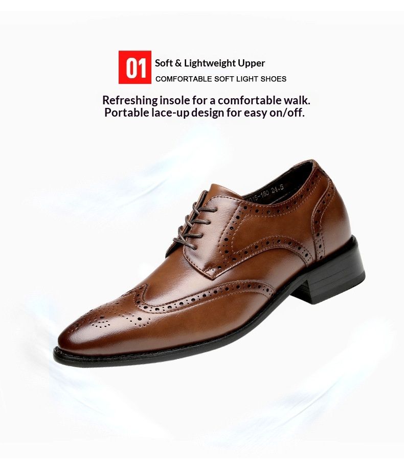 WalkPrime 2024 New Style Height Increasing Formal For Men Genuine Leather Brogue Business Office Derby Shoes Gentleman Wedding_voghion.com