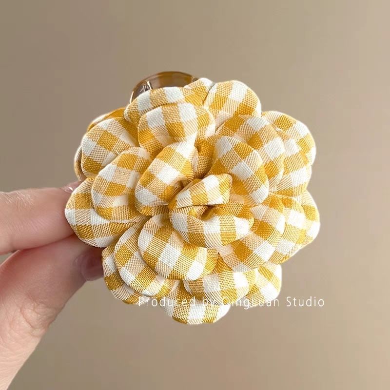 Plaid Flower Grab Clip Half Tie Hairpin Small Grab Clip On The Back Of The Head Travel Hairpin._voghion.com