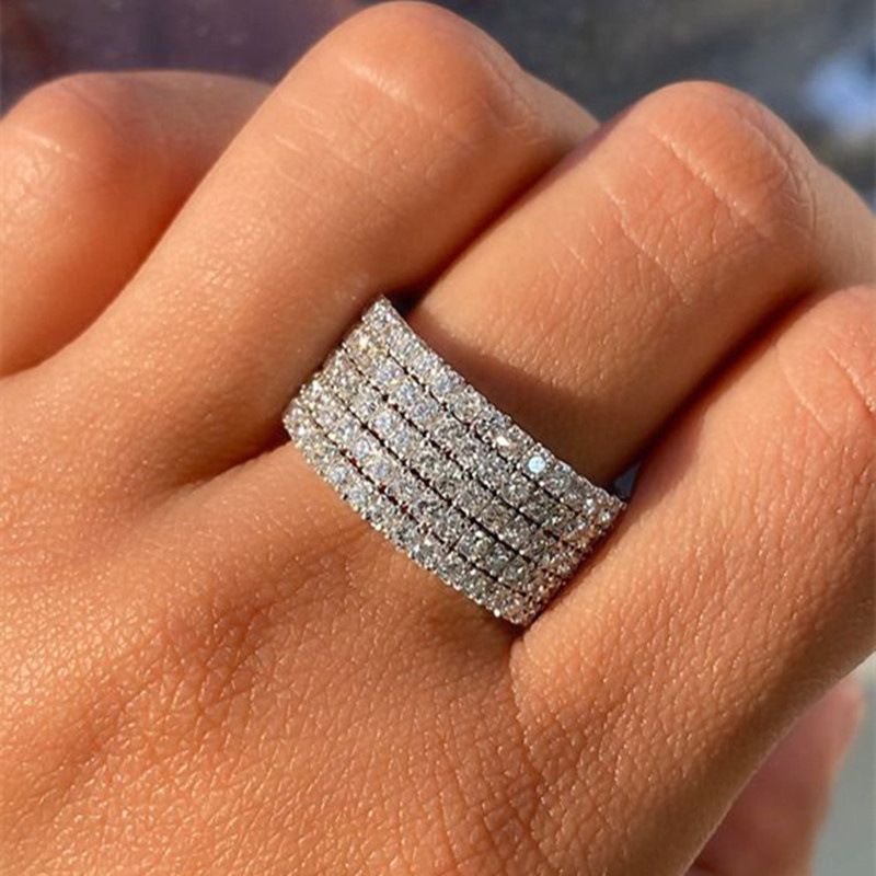 Cao Shi's New Luxury Five Rows Full Diamond Zircon Personalized Versatile Women's Ring_voghion.com