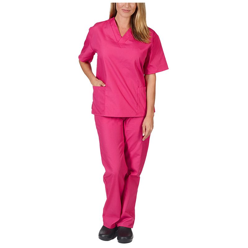 Vêtements pour femmes nouvelle couleur unie poche col en V uniforme de travail infirmier uniforme d'infirmière uniforme d'infirmière costume deux pièces femme_voghion.com