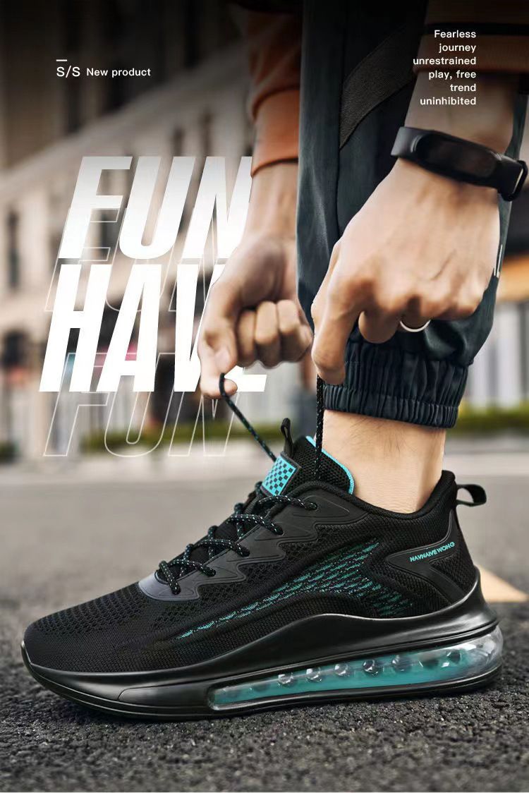 Leisure Men's Breathable Fly Woven Low Top Sports Shoes, Fashionable Air Cushion Outdoor Running And Travel Shoes_voghion.com