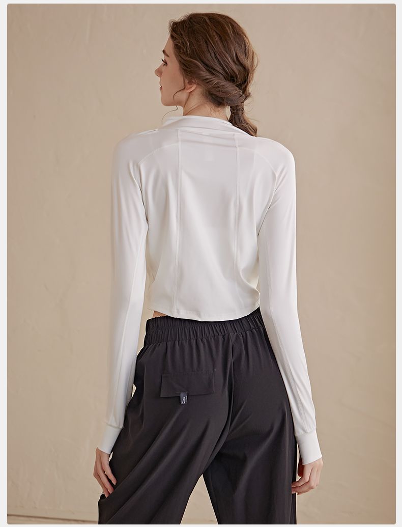 Maglia da yoga con mezza cerniera per donna, manica lunga, nuovo stile 2024, vestibilità slim, top fitness da corsa autunnale e invernale_voghion.com