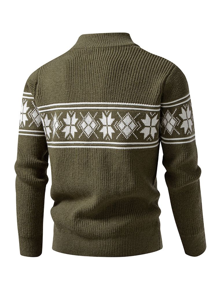 Weihnachtspullover mit Stehkragen für Herren, stylische Jacquard-Strickjacke, locker sitzende Oberbekleidung mit offener Vorderseite für große und große Größen, festlicher Feiertagspullover_voghion.com