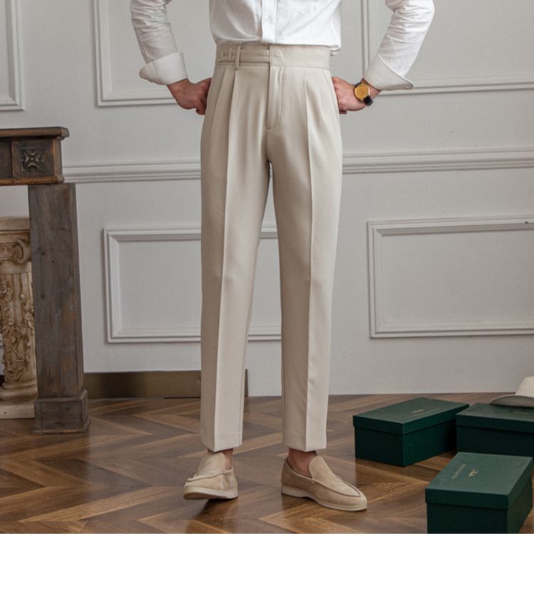 Herrenbekleidung Neue Frühlings- und Herbst-Britische Herren-Freizeithose zum Pendeln mit Anti-Falten-Neun-Punkt-Hose All Match Retro-Designer-Nischen-Trendhose_voghion.com