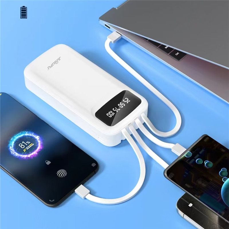 Tragbares Ladegerät mit 10.000 mAh und integrierten Kabeln, 4-in-1-Powerbank für iPhone und Android, schnelles Laden, kompakt und reisefreundlich_voghion.com
