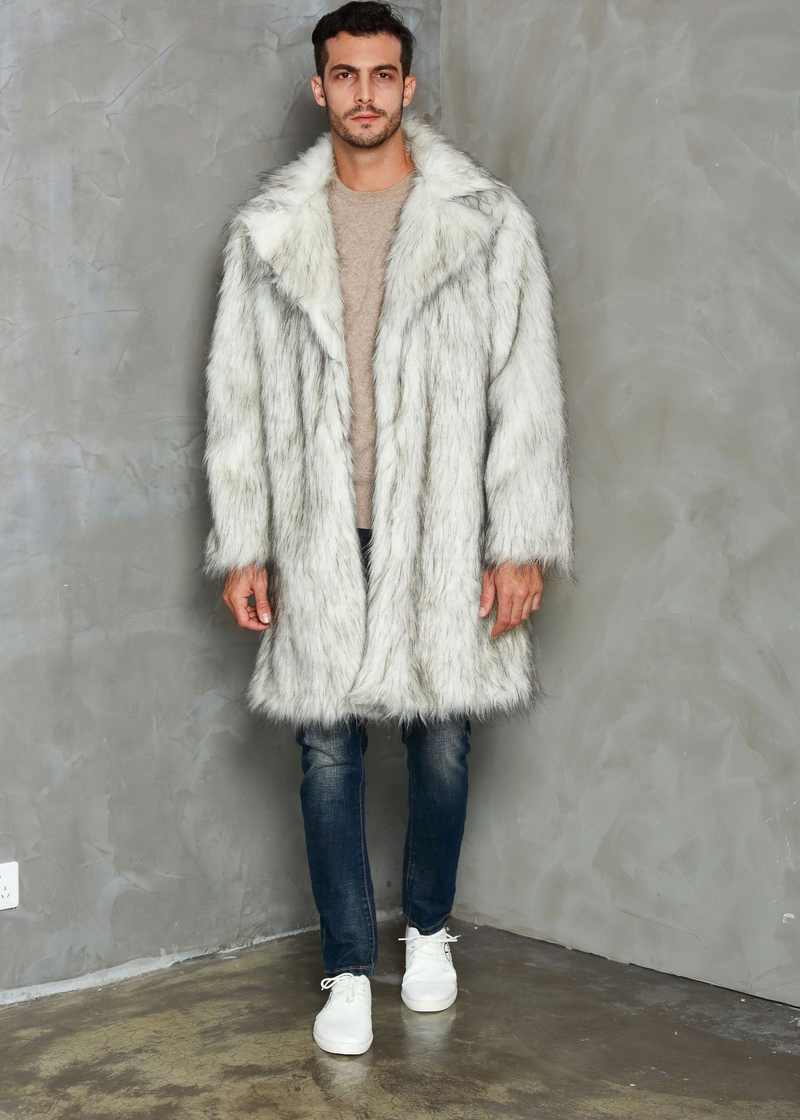 Men's suit collar imitation fur long coat coat_voghion.com