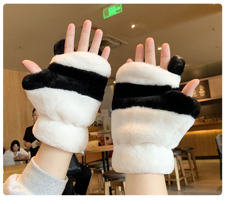 Winter Warm Skin-Friendly Cute National Treasure Panda Plush Fingerless For Women Outdoor Student Snow Play Anti-Freeze_voghion.com