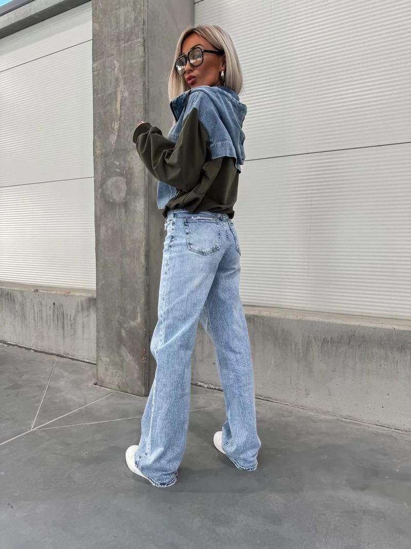 Felpa con cappuccio da donna in denim lavato, casual, alla moda, 25° anno, patchwork, 805_voghion.com