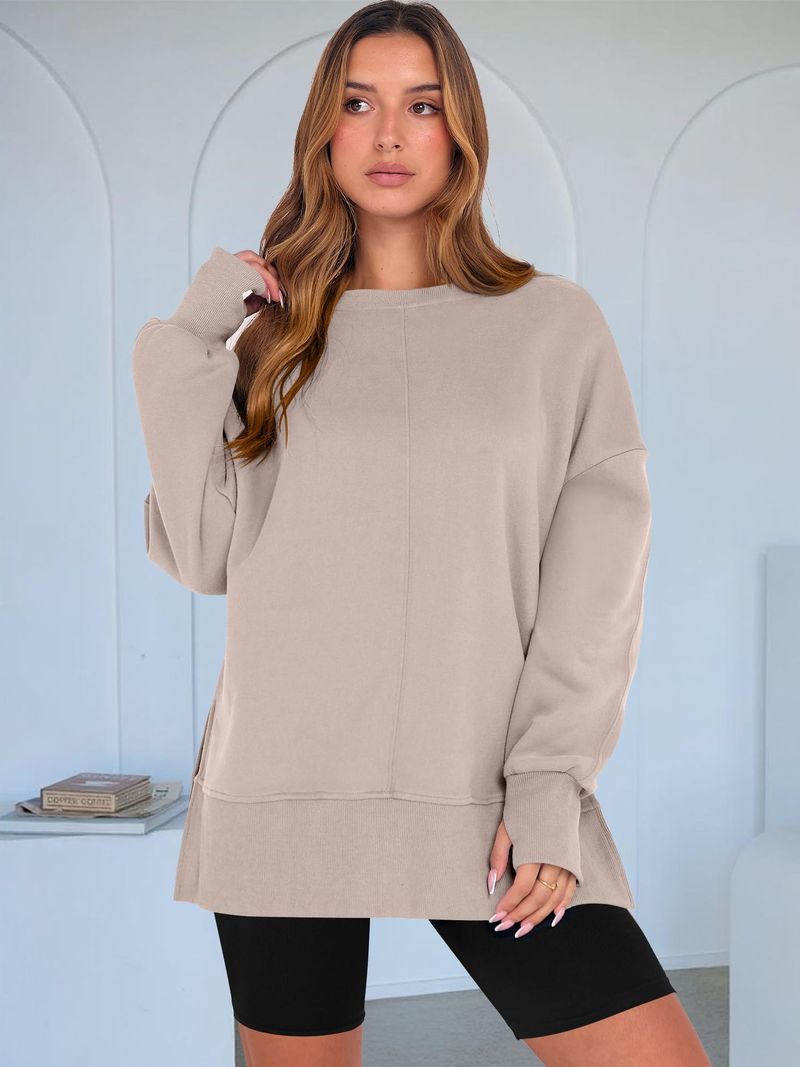 Women's Autumn And Winter Long Sleeve Round Neck Sweatshirt Solid Color Casual Bottoming Shirt_voghion.com