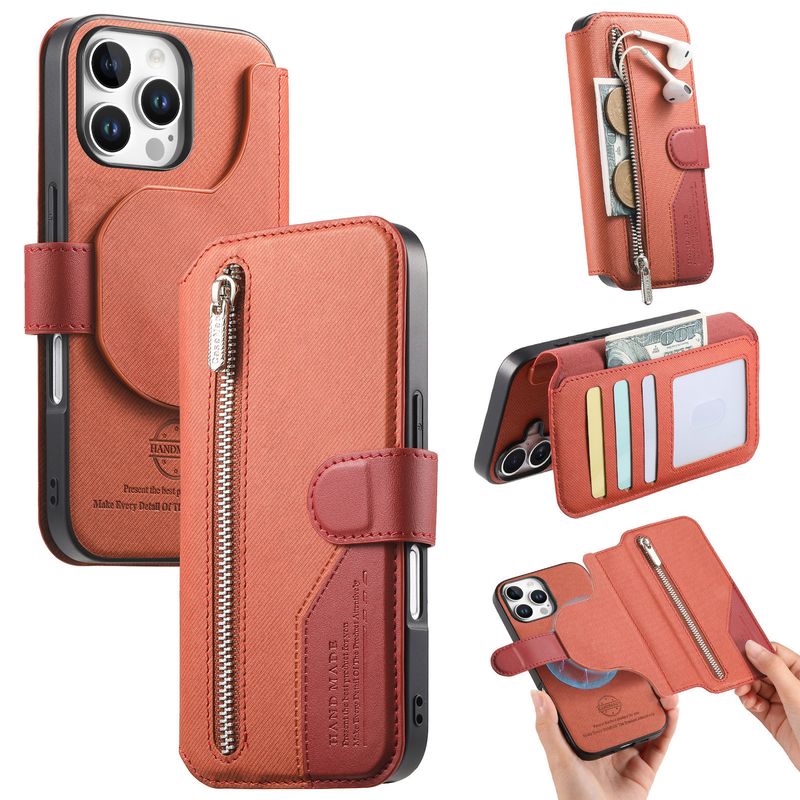 TechGlobe Compatible 17 Magnetic 2-in-1 Structure IPhone 16 Flip Cover Protective Leather With Coin And Card Slot PU Phone_voghion.com