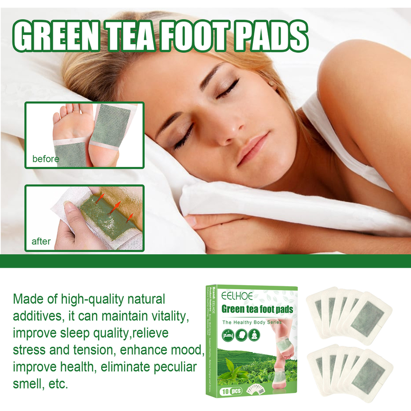 Green Tea Beautiful Foot Patch Improves Sleep Quality, Relieves Muscle Tension, Body Pressure, and Foot Care Patch_voghion.com