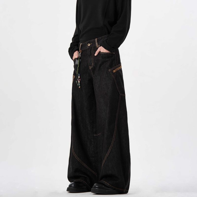 Year Of The Limited Edition Curved Knife Python Black Jeans For Men And Women, American High Street Hiphop Handsome Wide_voghion.com