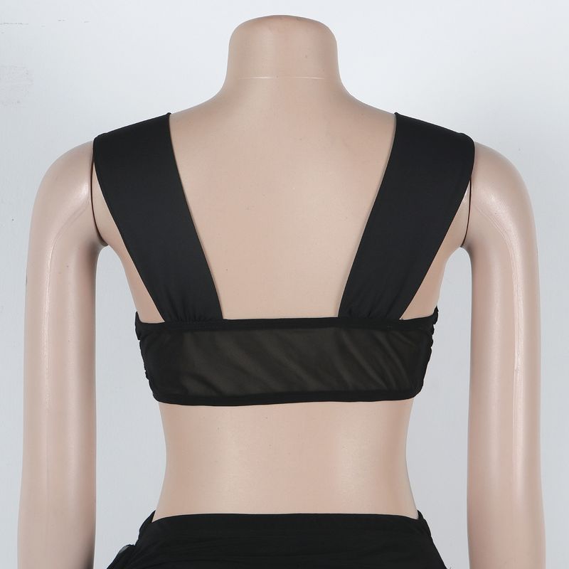 Ensemble deux pièces jupe à volants décontractée pour femme_voghion.com
