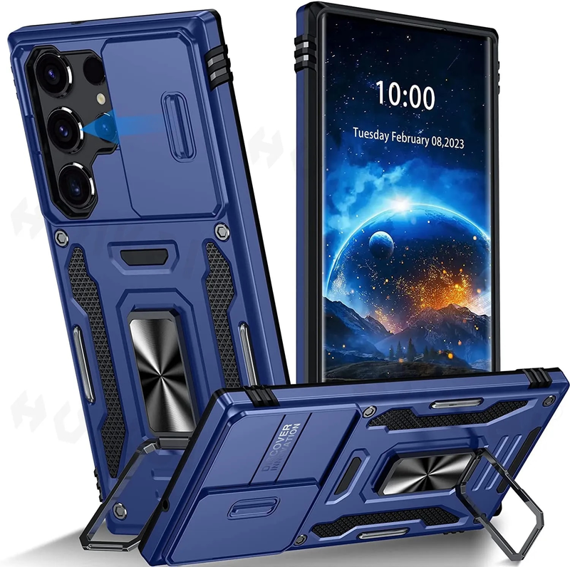 Funda para Samsung Galaxy S23 Ultra S22 S21FE S20 S10 A53 A73 A13 A52S A14 cámara deslizante de cuerpo completo a prueba de golpes rojo militar_voghion.com