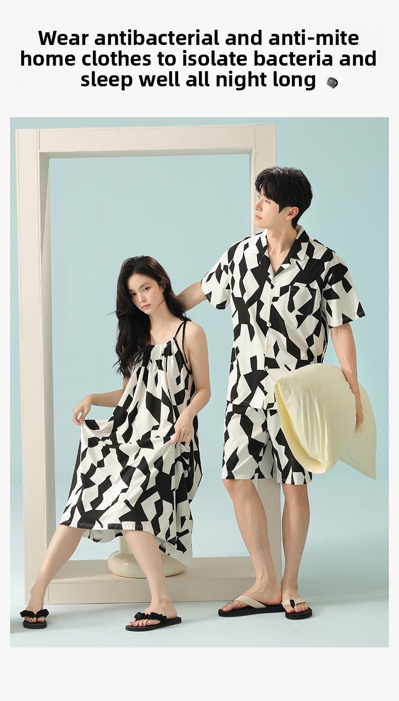 7A Antibacterial Boost! Pigiama da coppia in cotone Xinjiang, estivo, maniche corte e sottili, che unisce lusso e comfort._voghion.com