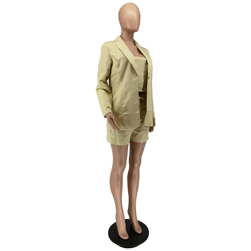 Damenbekleidung Sommermode Neue einfarbige Spitze Kleiner Anzug Dreiteiliger Anzug_voghion.com