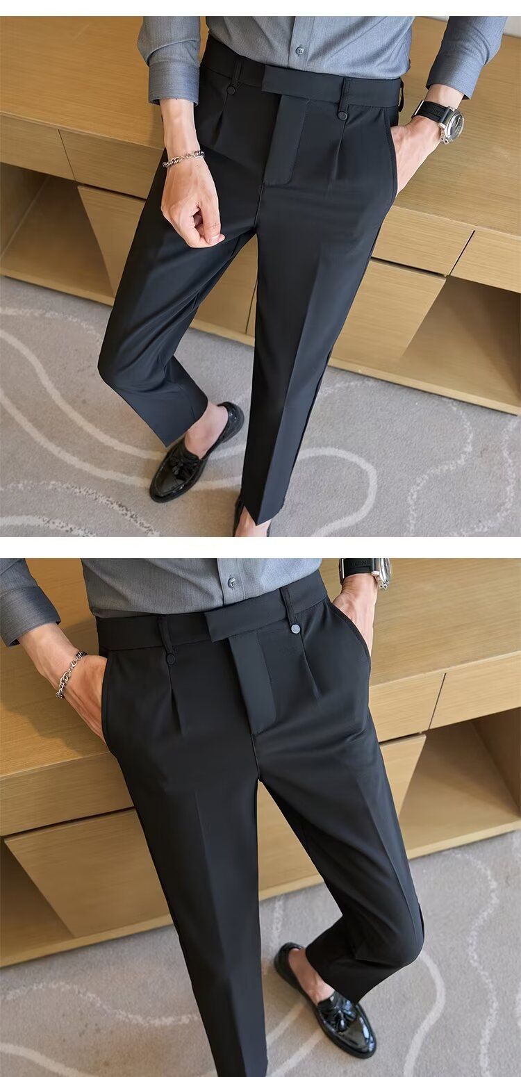 Spring And Summer New Men's Suit Pants Men's Solid Color Non-ironing Casual Pants Commuting To Work Slim-fitting Solid Color Nine-point Pants_voghion.com