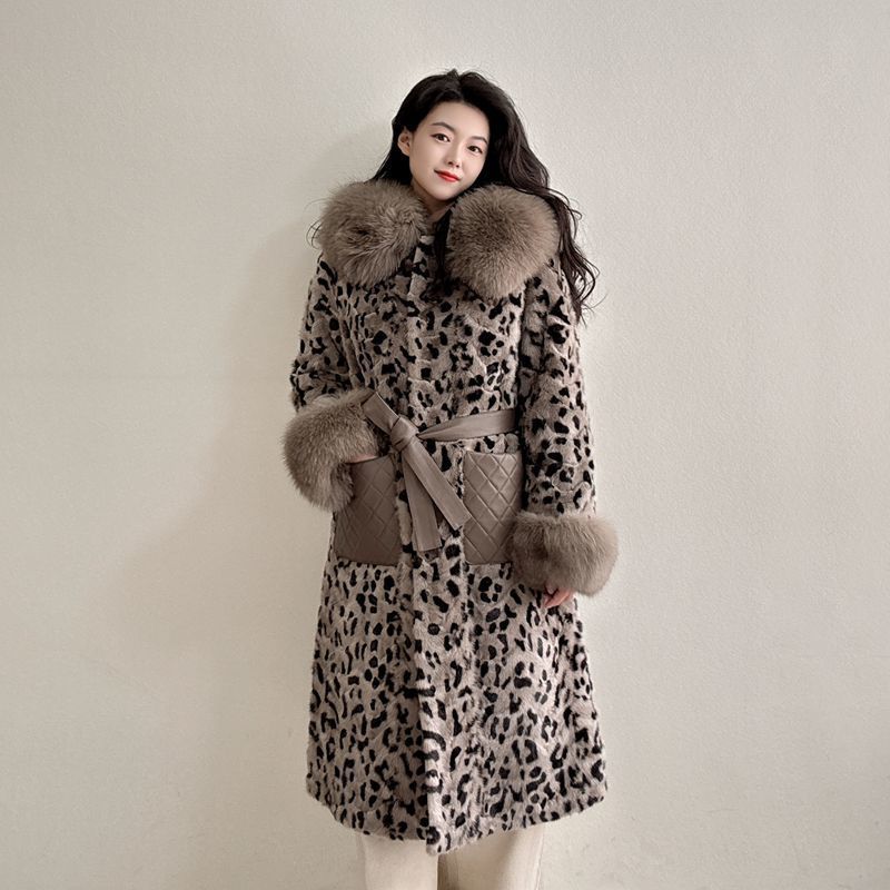Women's Clothing Autumn And Winter Leopard Print Faux Fur Thickened Faux Mink Coat Faux Fox Fur Collar Cotton Coat Women's Hooded Fur Coat_voghion.com