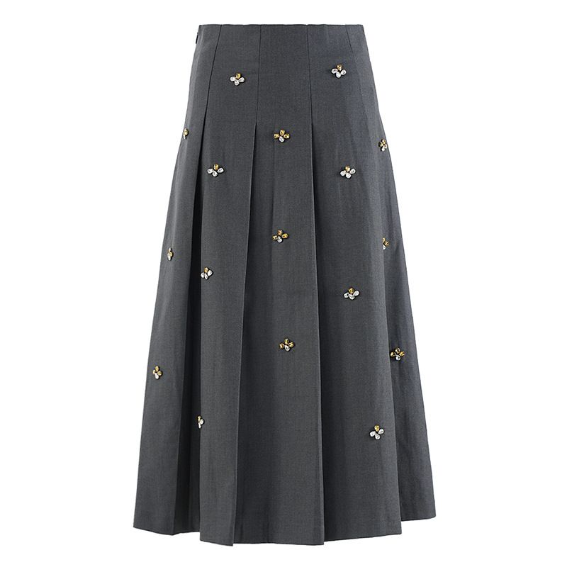 Gonna lunga a vita alta con cristalli ispirata – Elegante abito midi plissettato elasticizzato (S-XL, primavera/estate)_voghion.com