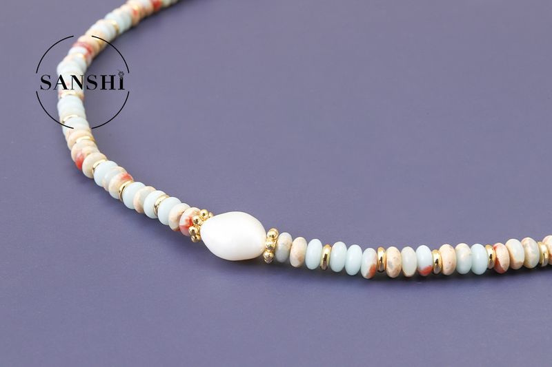 Collier de perles d'eau douce de haute qualité pour femme, bijou léger et luxueux, avec pierres naturelles colorées et perles cousues, chaîne de pull empilée_voghion.com