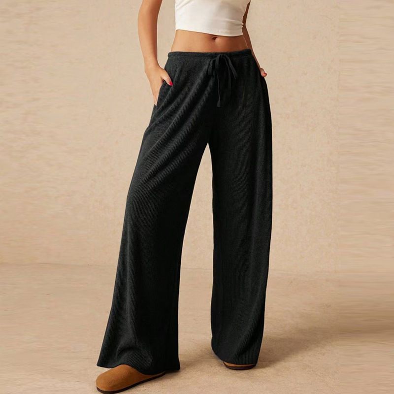 Damenhose mit hoher Taille, schlankmachender, einfarbiger, bodenlanger, weit geschnittener Hose, sonnenbeständig, atmungsaktiv, für viele Anlässe_voghion.com