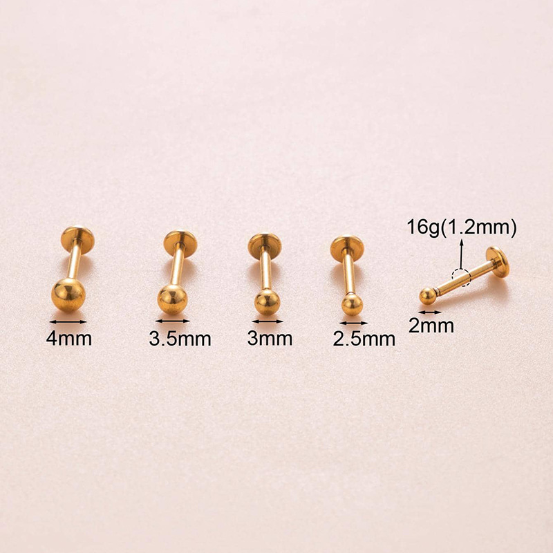 2PCS 16G in acciaio inox sferico plug-in ago push rod moda fagiolo labbro osso chiodo cartilagine gioielli orecchio_voghion.com
