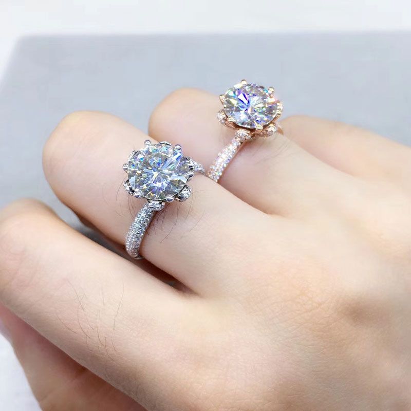 American Mosan Diamond Platinum Pure Silver Luxury Set Anello a sei griffe Imperatore del ghiaccio e della neve da donna_voghion.com