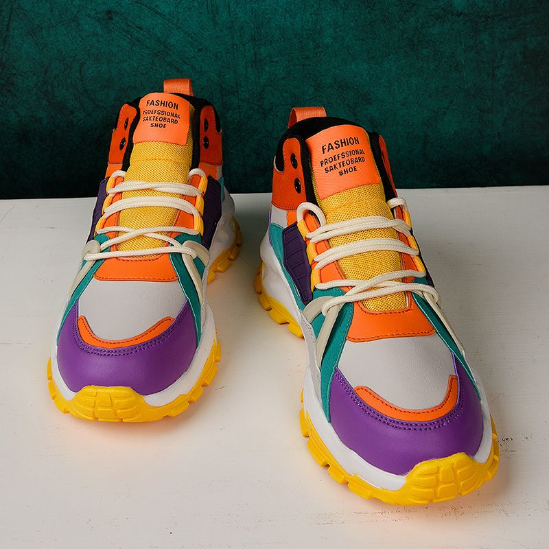 Farbblock-Männerboard-Schuhe mit trendiger dicker Sohle für den Outdoor-Freizeitsport, mittlere bis hohe Laufschuhe_voghion.com