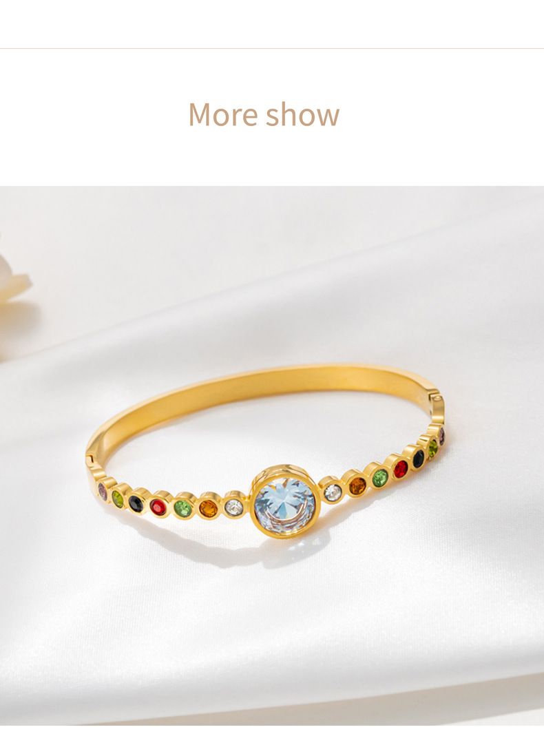 Women's Jewelry Rainbow Zirconia Titanium Steel Bracelet With Secure Clasp, Elegant And Durable Fashion Accessory For Everyday Wear_voghion.com