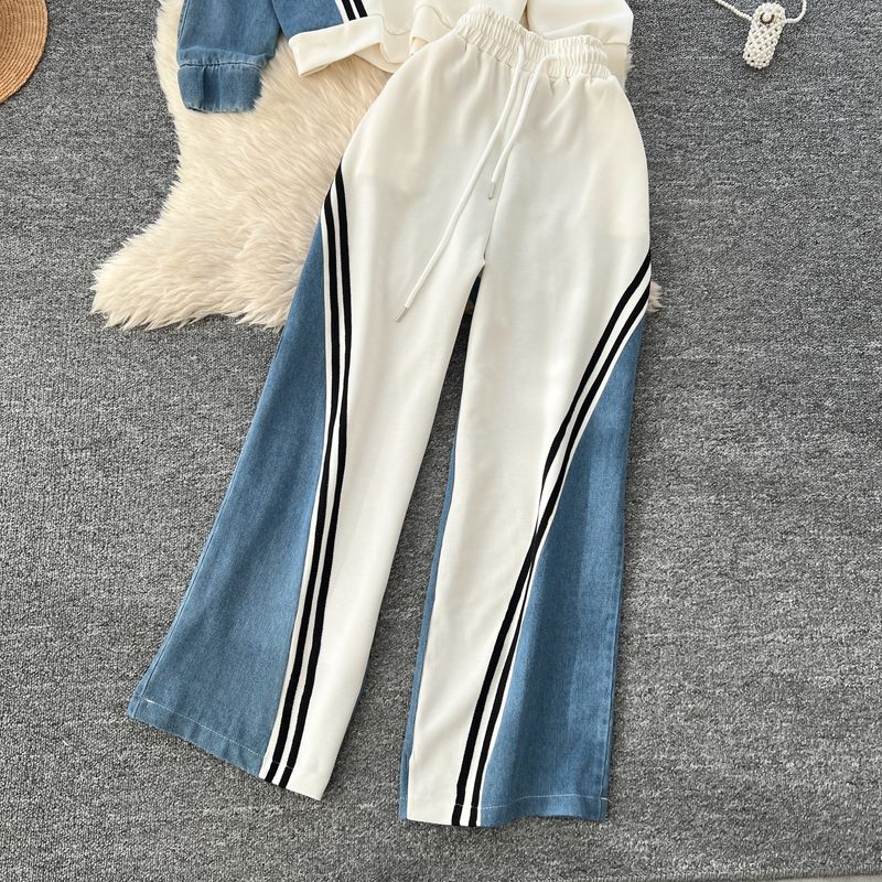 Îmbrăcăminte pentru femei Costum sport casual coreean pentru femei în toamnă, pulover cu guler rotund lejer și versatil, pantaloni din denim cu talie înaltă_voghion.com