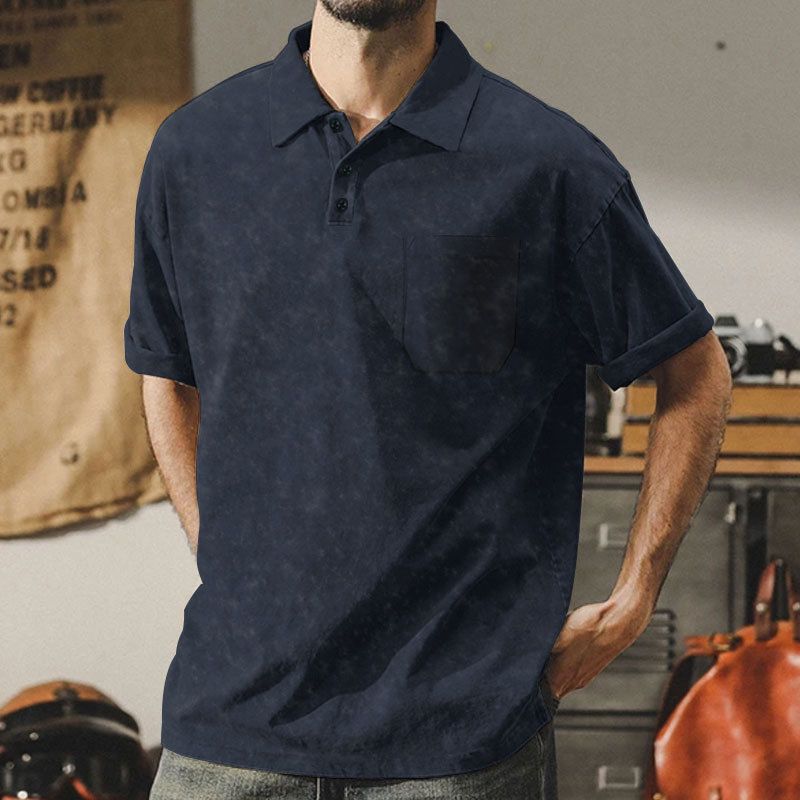 Sommer Neue Herren Gewaschene Turn-Down Kragen Button T-Shirt Übergröße Vintage Casual Kurzarm_voghion.com