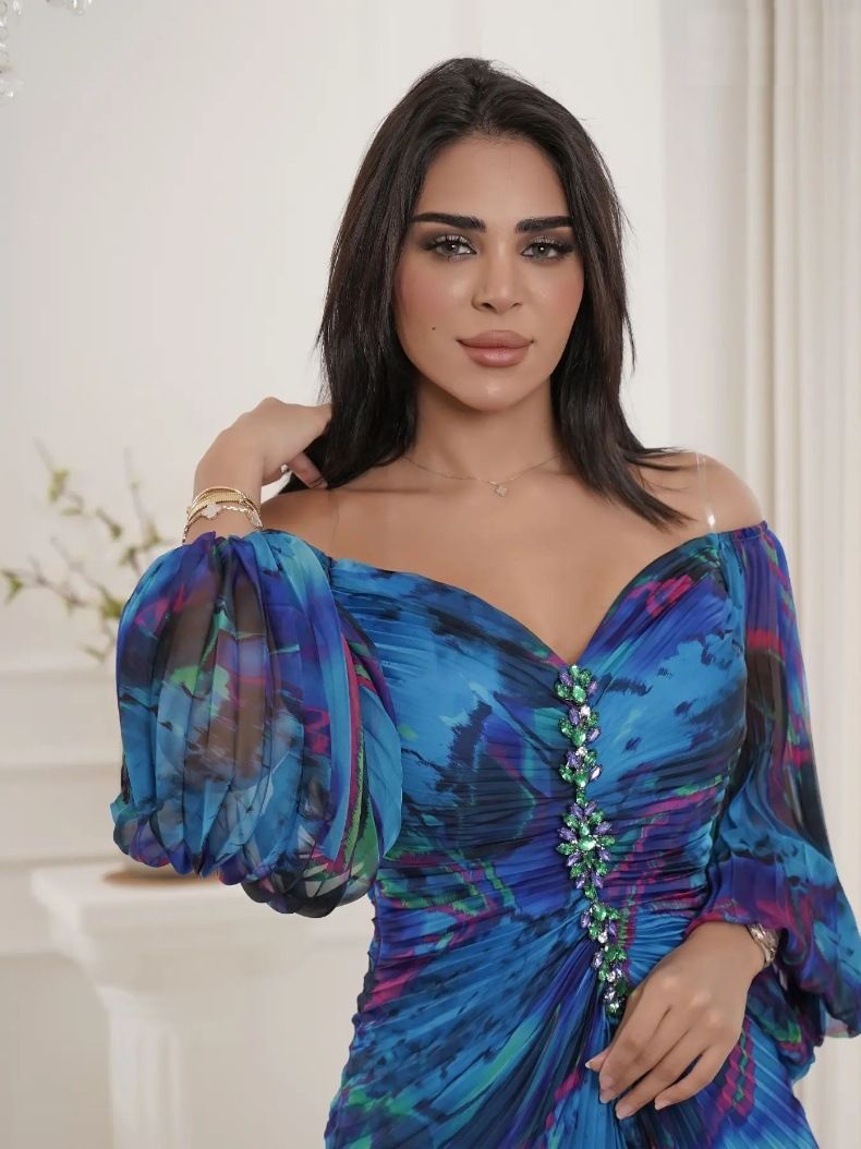 Damenbekleidung Party bedrucktes plissiertes Langarmkleid INS lockeres lässiges Damenkleid_voghion.com