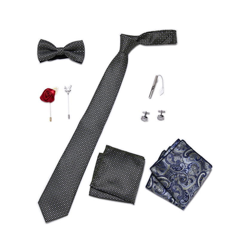 Men's Ties & Handkerchiefs fashionable business solid color flower tie square scarf 8-piece combination set_voghion.com