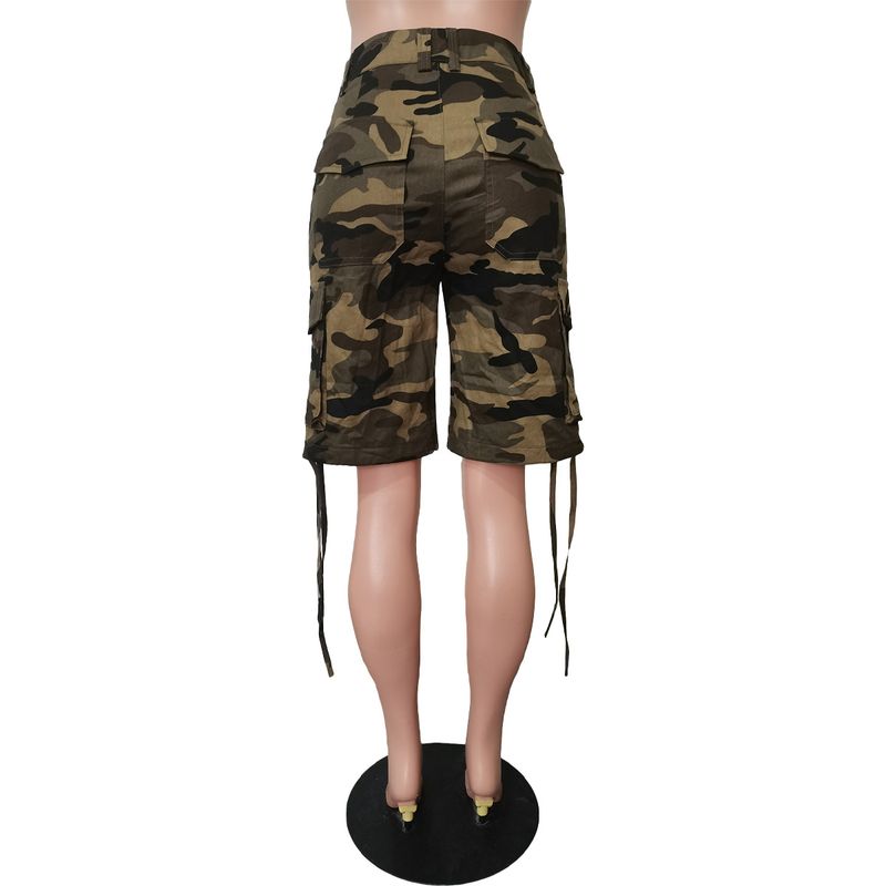 Vêtements pour femmes, salopette multi-poches avec cordon de serrage camouflage (sans ceinture), printemps et été_voghion.com