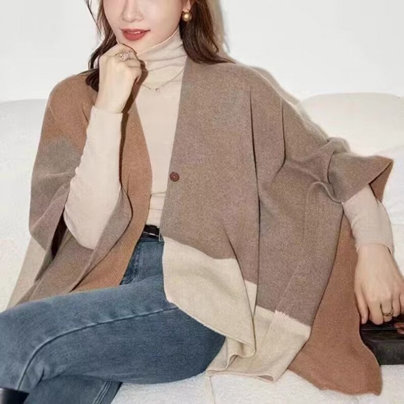 Neuer großer Schal aus 100 % Wolle für Herbst und Winter – modisch, vielseitig, warm und farblich abgesetzt – ideal für Damen._voghion.com