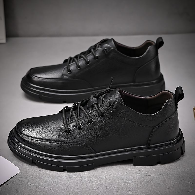Neue Business-Kleidung für Herren, Freizeitschuhe, britischer Stil, Leder, weiche Unterseite, schwarze Low-Top-Martin-Stiefel_voghion.com