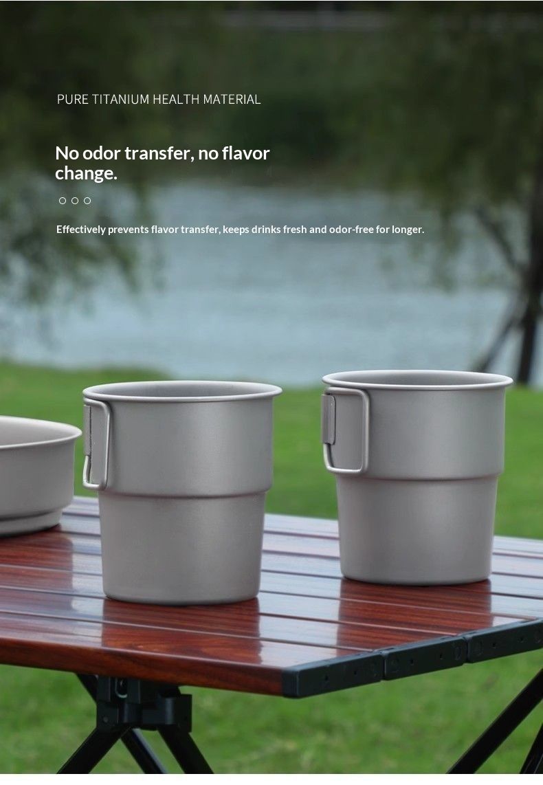 QFV50704555550<== Purifying Titanium Mug Portable Outdoor Travel Tea Maker Folding Handle Boiling Water Cup Camping Set_voghion.com