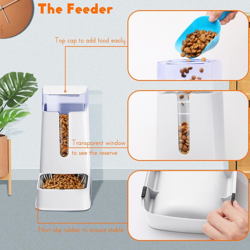 und Katzentränkespender Set Mit Edelstahlschalen Schwerkraft Hundefutter Für Kleine Mittlere Große Katze Hund Haustier Welpe Kätzchen, 3,8 L X 2_voghion.com
