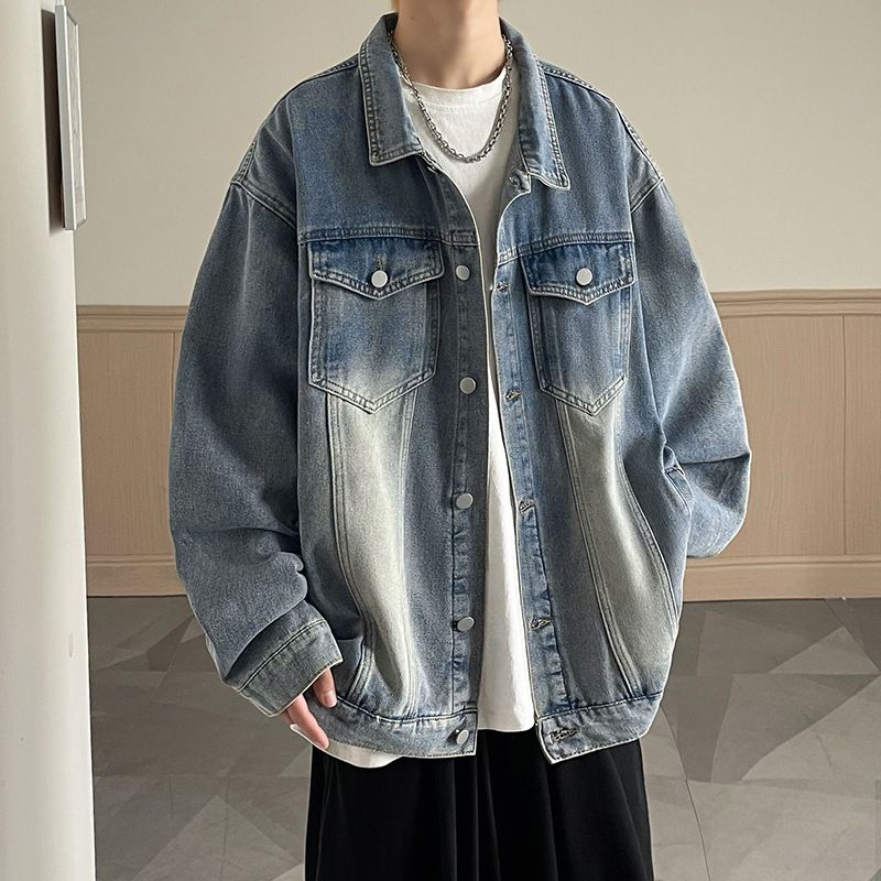 Neue trendige Retro-Vintage-Jeansjacke für Herren, trendige Marken-Street-Loose-Casual-Vielseitigkeits-Paarjacke für Herren_voghion.com