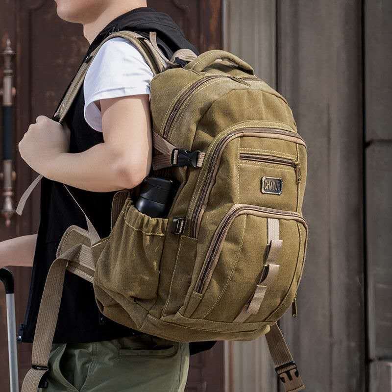 Men Thickened Canvas Retro Outdoor Backpack_voghion.com