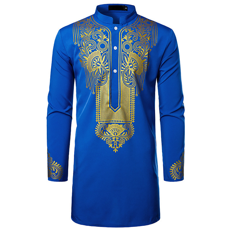 Herre Casual Fashion Bronzed Pullover skjorte Tuten Lang skjorte Muslin Lige skjorte_voghion.com