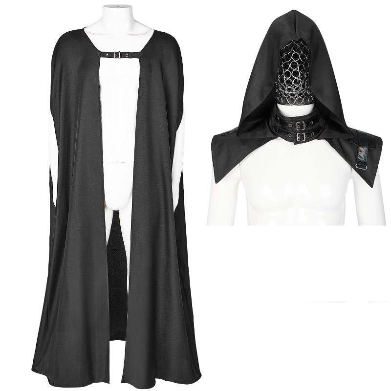 Halloween Mittelalterlicher Kapuzenmantel Gothic Mantel Langer Graben Halloween Teufel Zauberer Todesumhang Robe Umhang_voghion.com
