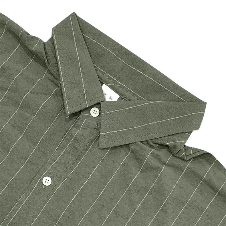 Vêtements pour hommes, costume d'été en lin pour hommes, chemise ample à manches courtes à rayures, short de plage, costume deux pièces_voghion.com