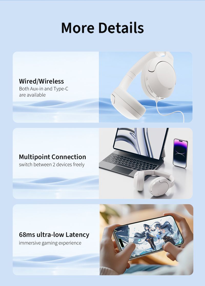 QCY H3 Lite ANC Wireless/Wired Headphones Bluetooth 5.3 Foldable Over Ear Headset HIFI Sound 60H Playtime Earphones Dual_voghion.com