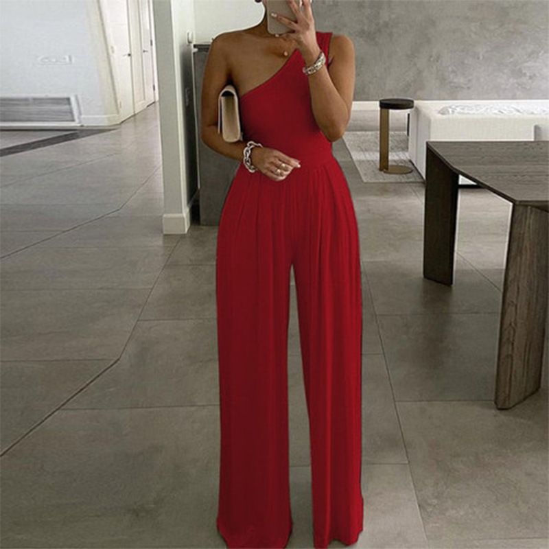 Női Ruházat divat temperamentum elegáns ingázás nyomott széles szárú jumpsuit_voghion.com